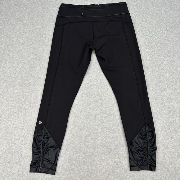 Lululemon Pace Queen Tight WMNS 8 Black Stretchy Ruched Ankle Hem Athletica Yoga - Picture 3 of 14